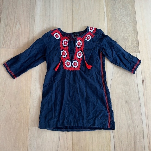 J. Crew Embroidered Navy Blue And Red Tunic Top Dress Size Small - Picture 2 of 7